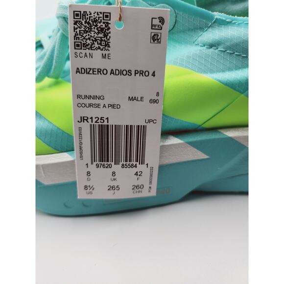 Size 8.5 - adidas Running Shoes Adizero Adios Pro 4 Flash Aqua Lucid Lemon main image 4